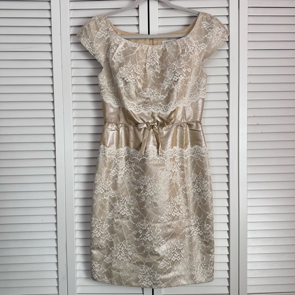 Trina Turk Cocktail Metallic Ivory Lace Mini Dress Party Romantic Size 2 (XS)